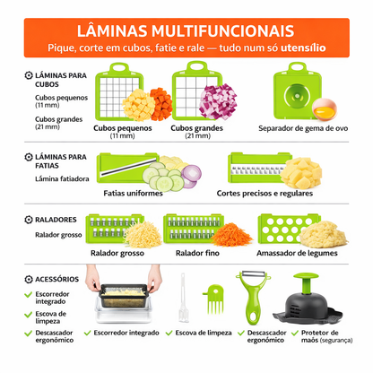 Cortador e Fatiador Multifuncional de Alimentos – Rápido, Preciso e Seguro